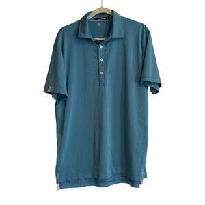 RLX Ralph Lauren Sport Blue Green Stripe Polo Shirt Mens Sz Medium Golf Sporty